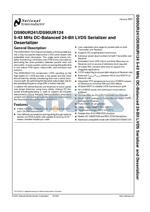 DS90UR241 datasheet - 5-43 MHz DC-Balanced 24-Bit LVDS Serializer and Deserializer