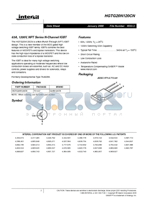 G20N120 datasheet - 63A, 1200V, NPT Series N-Channel IGBT