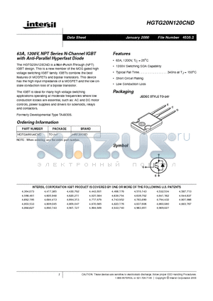 G20N120 datasheet - 63A, 1200V, NPT Series N-Channel IGBT with Anti-Parallel Hyperfast Diode