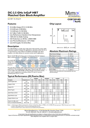 CGB7289-BD-000V datasheet - DC-2.5 GHz InGaP HBT Matched Gain Block Amplifier