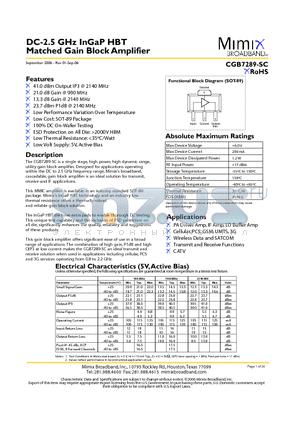 CGB7289-SC-0G0T datasheet - DC-2.5 GHz InGaP HBT Matched Gain Block Amplifier