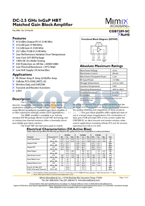 CGB7289-SC datasheet - DC-2.5 GHz InGaP HBT Matched Gain Block Amplifier