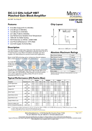 CGB7289-BD datasheet - DC-2.5 GHz InGaP HBT Matched Gain Block Amplifier
