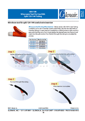 600-180-25 datasheet - Wire Loom Tool For Use With Split 120-144 Tubing