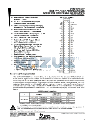 GTLPH16927 datasheet - 18-BIT LVTTL-TO-GTLP BUS TRANSCEIVER WITH SOURCE-SYNCHRONOUS CLOCK OUTPUTS