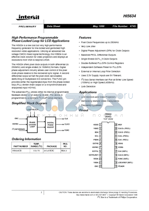 HI5634CB datasheet - High Performance Programmable Phase-Locked Loop for LCD Applications