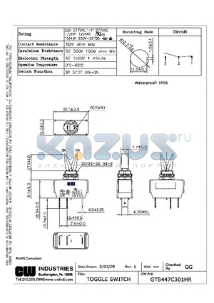 GTS447C301HR datasheet - TOGGLE SWITCH