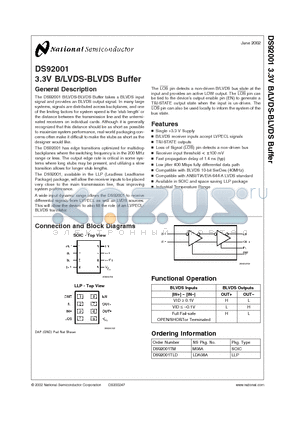 DS92001TM datasheet - 3.3V B/LVDS-BLVDS Buffer