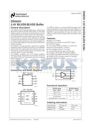 DS92001TMA datasheet - 3.3V B/LVDS-BLVDS Buffer