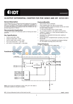 9ZX21201 datasheet - 12-OUTPUT DIFFERENTIAL Z-BUFFER FOR PCIE GEN2/3 AND QPI