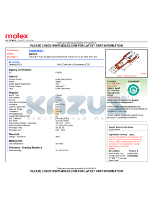 190020021 datasheet - Avikrimp Fully Insulated Quick Disconnect, Female, for 18-22 AWG Wire, Box