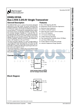 DS92LV010ATM datasheet - Bus LVDS 3.3/5.0V Single Transceiver