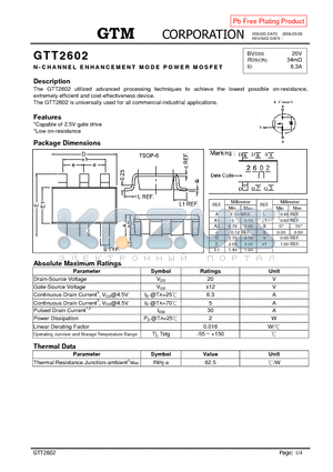 GTT2602 datasheet - N-CHANNEL ENHANCEMENT MODE POWER MOSFET