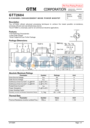 GTT2604 datasheet - N-CHANNEL ENHANCEMENT MODE POWER MOSFET