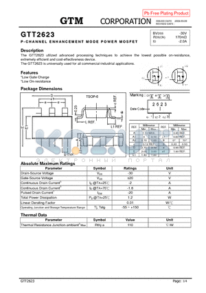 GTT2623 datasheet - P-CHANNEL ENHANCEMENT MODE POWER MOSFET