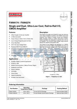 FAN4274_12 datasheet - Single and Dual, Ultra-Low Cost, Rail-to-Rail I/O, CMOS Amplifier