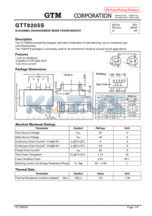 GTT8205S datasheet - N-CHANNEL ENHANCEMENT MODE POWER MOSFET