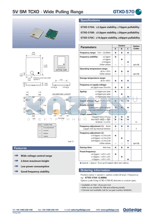 GTXO-570 datasheet - 5V SM TCXO Wide Pulling Range