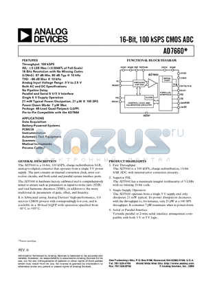 AD7660AST datasheet - 16-Bit, 100 kSPS CMOS ADC