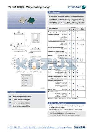 GTXO-576A datasheet - 5V SM TCXO Wide Pulling Range