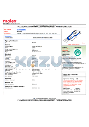 190020042 datasheet - Avikrimp Fully Insulated Quick Disconnect, Female, for 14-16 AWG Wire, Box