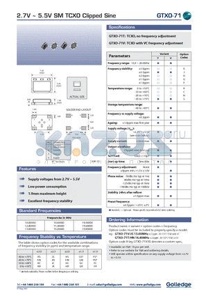 GTXO-71T datasheet - 2.7V~5.5V SM TCXO Llipped Sine