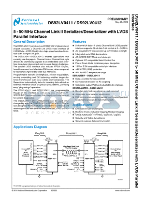 DS92LV0412SQX datasheet - 5 - 50 MHz Channel Link II Serializer/Deserializer with LVDS Parallel Interface