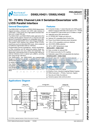DS92LV0422SQ datasheet - 10 - 75 MHz Channel Link II Serializer/Deserializer with LVDS Parallel Interface