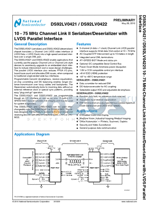 DS92LV0421SQ datasheet - 10 - 75 MHz Channel Link II Serializer/Deserializer with LVDS Parallel Interface