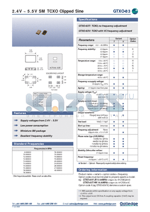 GTXO-83 datasheet - 2.4V ~ 5.5V SM TCXO Clipped Sine