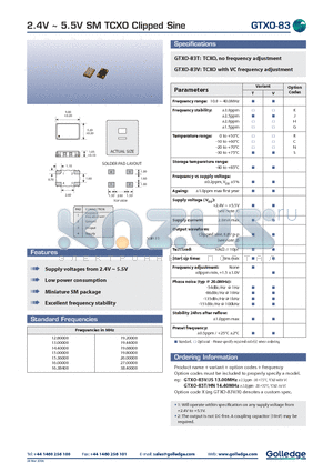 GTXO-83HN datasheet - 2.4V ~ 5.5V SM TCXO Clipped Sine