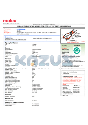 190030008 datasheet - InsulKrimp Quick Disconnect, Female, for 18-22 (0.80-0.35), Box, Tab 6.35mm (.250