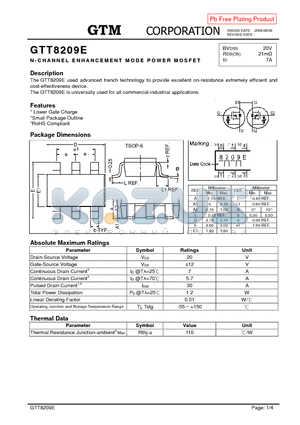 GTT8209E datasheet - N-CHANNEL ENHANCEMENT MODE POWER MOSFET