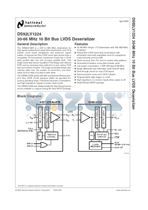 DS92LV1224 datasheet - 30-66 MHz 10 Bit Bus LVDS Deserializer