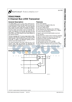 DS92LV090A datasheet - 9 Channel Bus LVDS Transceiver