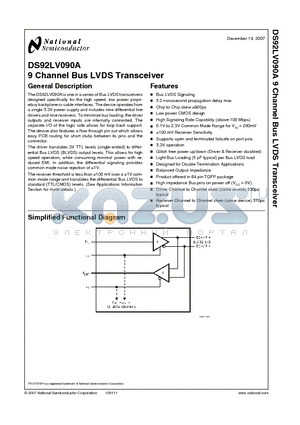 DS92LV090ATVEH datasheet - 9 Channel Bus LVDS Transceiver