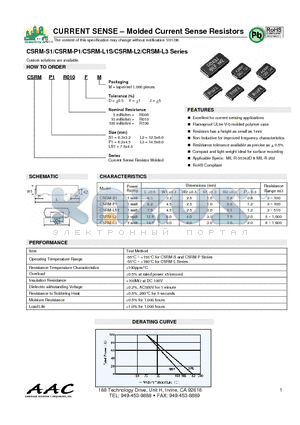 CSRML2R100DM datasheet - CURRENT SENSE - Molded Current Sense Resistors