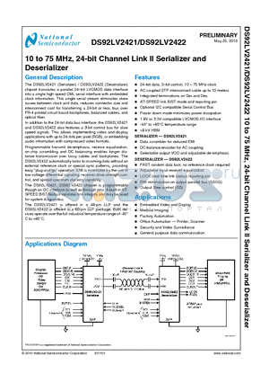 DS92LV2421 datasheet - 10 to 75 MHz, 24-bit Channel Link II Serializer and Deserializer