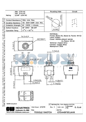 GTS448F301AHR datasheet - TOGGLE SWITCH