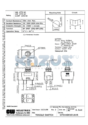 GTS448K101AHR datasheet - TOGGLE SWITCH