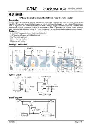 GU1085 datasheet - 3A Low Dropout Positive Adjustable or Fixed-Mode Regulator