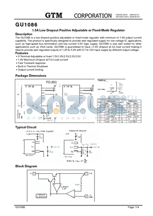 GU1086 datasheet - 1.5A Low Dropout Positive Adjustable or Fixed-Mode Regulator