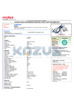 190030050 datasheet - InsulKrimp Quick Disconnect, Female, for 14-16 (2.00-1.30), Box, Tab 4.75mm(.187