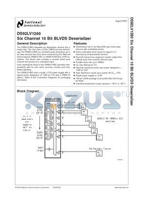DS92LV1260 datasheet - Six Channel 10 Bit BLVDS Deserializer