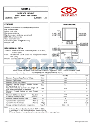 GU1M-E datasheet - SURFACE MOUNT SWITCHING RECTIFIER VOLTAGE1000V CURRENT 1.0A