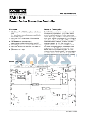 FAN4810M datasheet - Power Factor Correction Controller