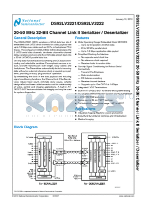 DS92LV3221 datasheet - 20-50 MHz 32-Bit Channel Link II Serializer / Deserializer