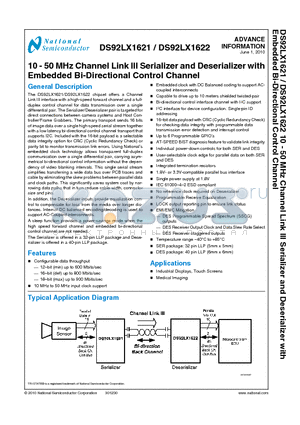 DS92LX1621 datasheet - 10 - 50 MHz Channel Link III Serializer and Deserializer with Embedded Bi-Directional Control Channel