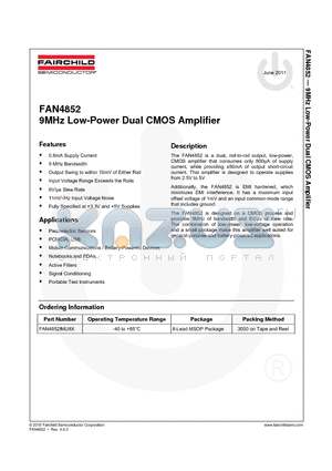 FAN4852 datasheet - 9MHz Low-Power Dual CMOS Amplifier