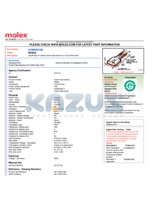 190030109 datasheet - InsulKrimp Female Quick Disconnect for 18-22 AWG Wire